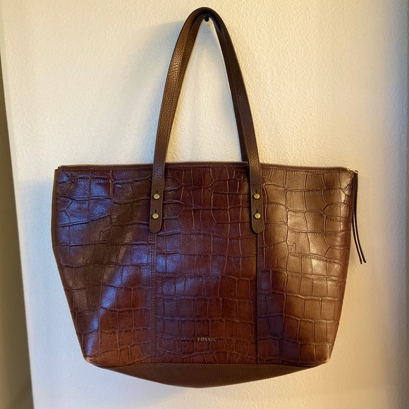 fossil felicity tote brown croco